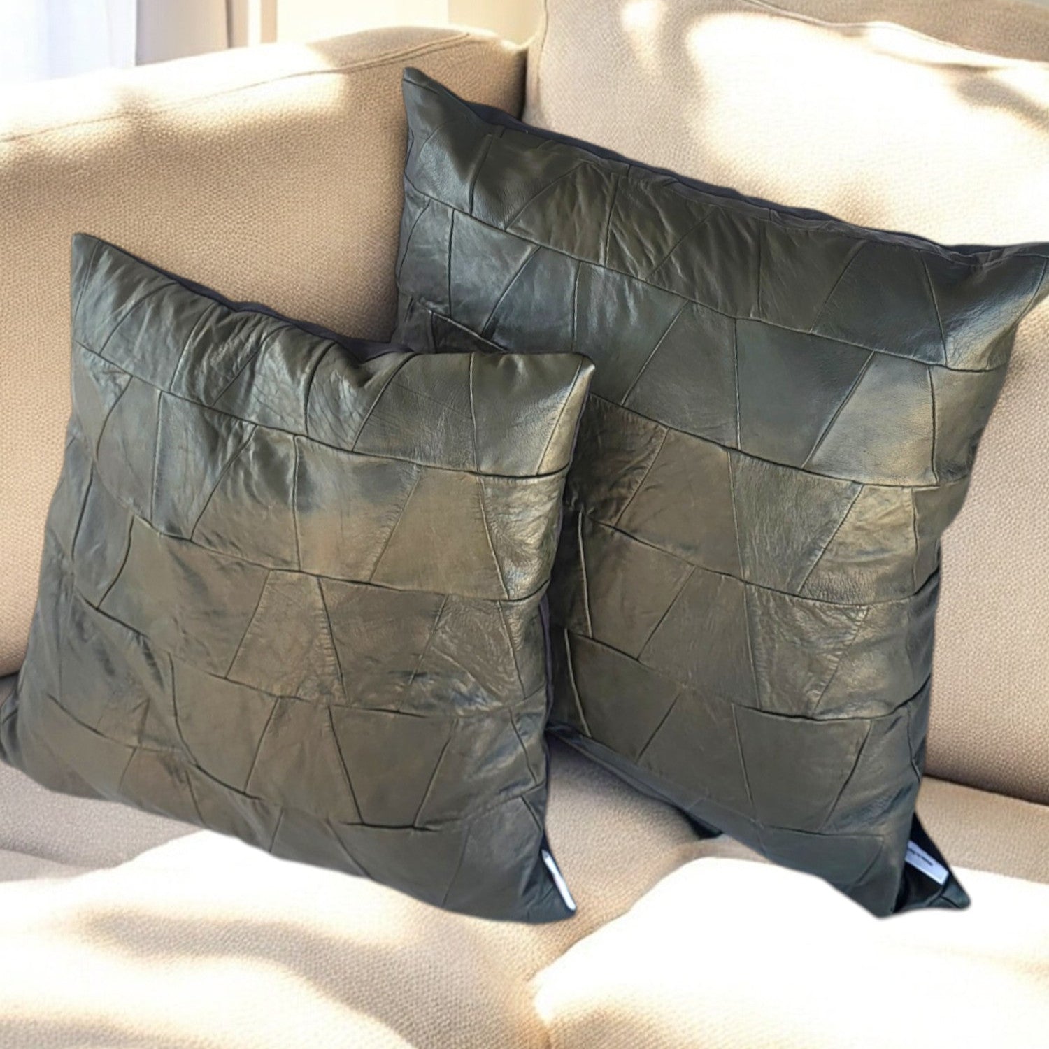 Exclusive Up-cycled Leather cushion cover - noG6-11