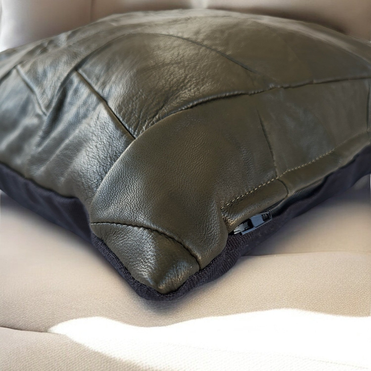 Exclusive Up-cycled Leather cushion cover - noG6-5