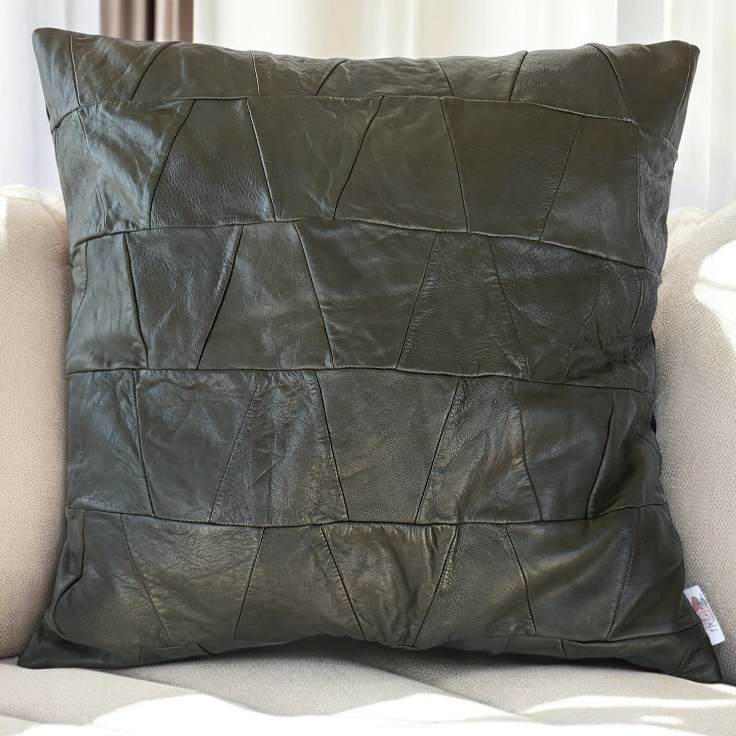 Exclusive Up-cycled Leather cushion cover - noG6-0