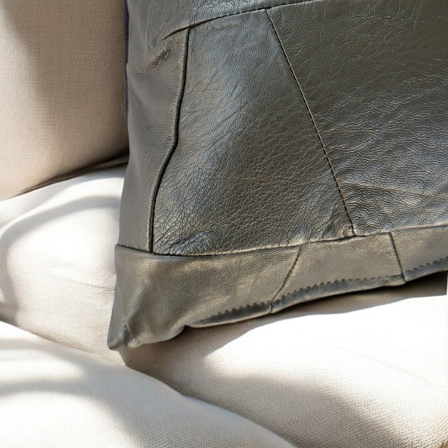 Exclusive Up-cycled Leather cushion cover - noG6-4