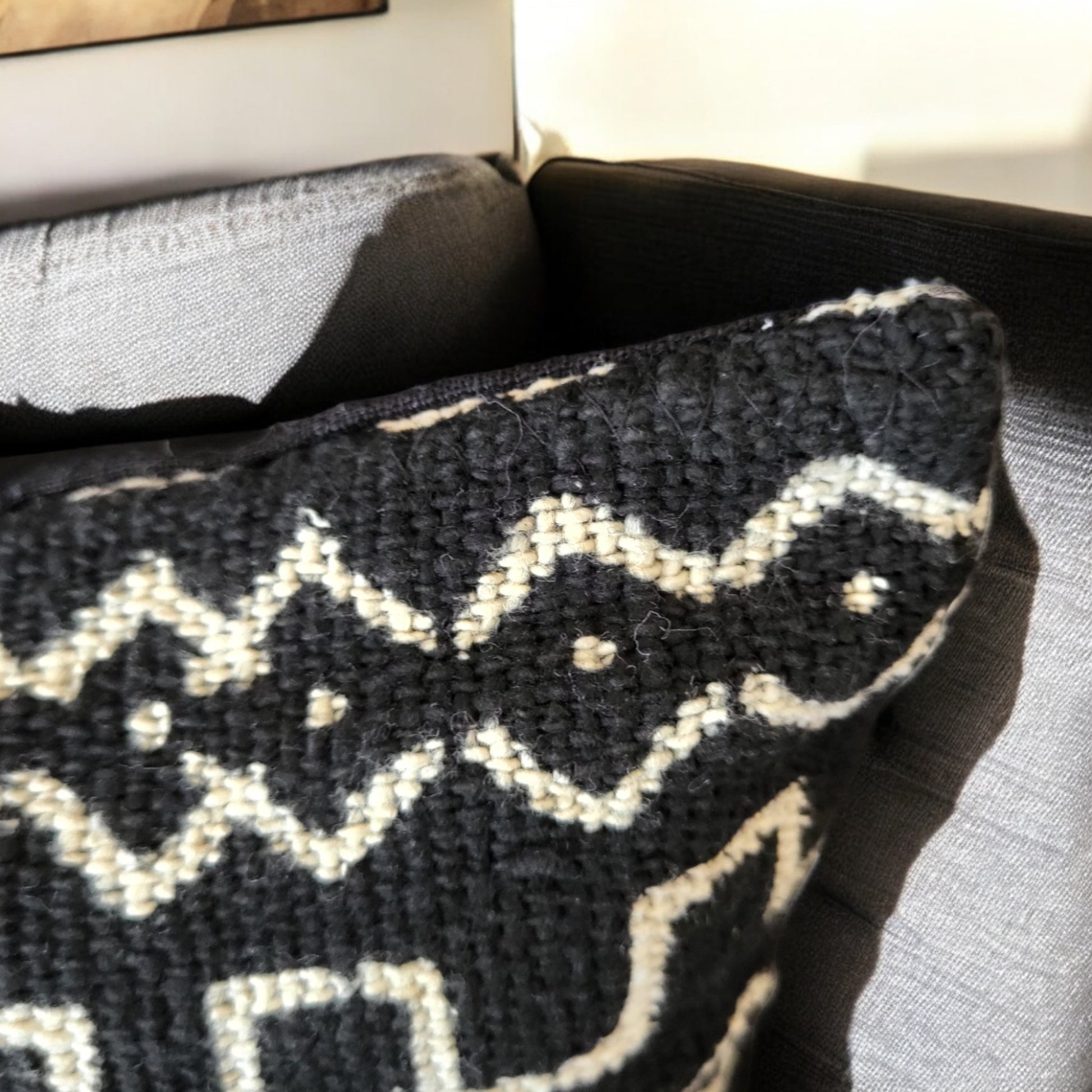 Black malian  mud cloth with primitive hand stamp design-3