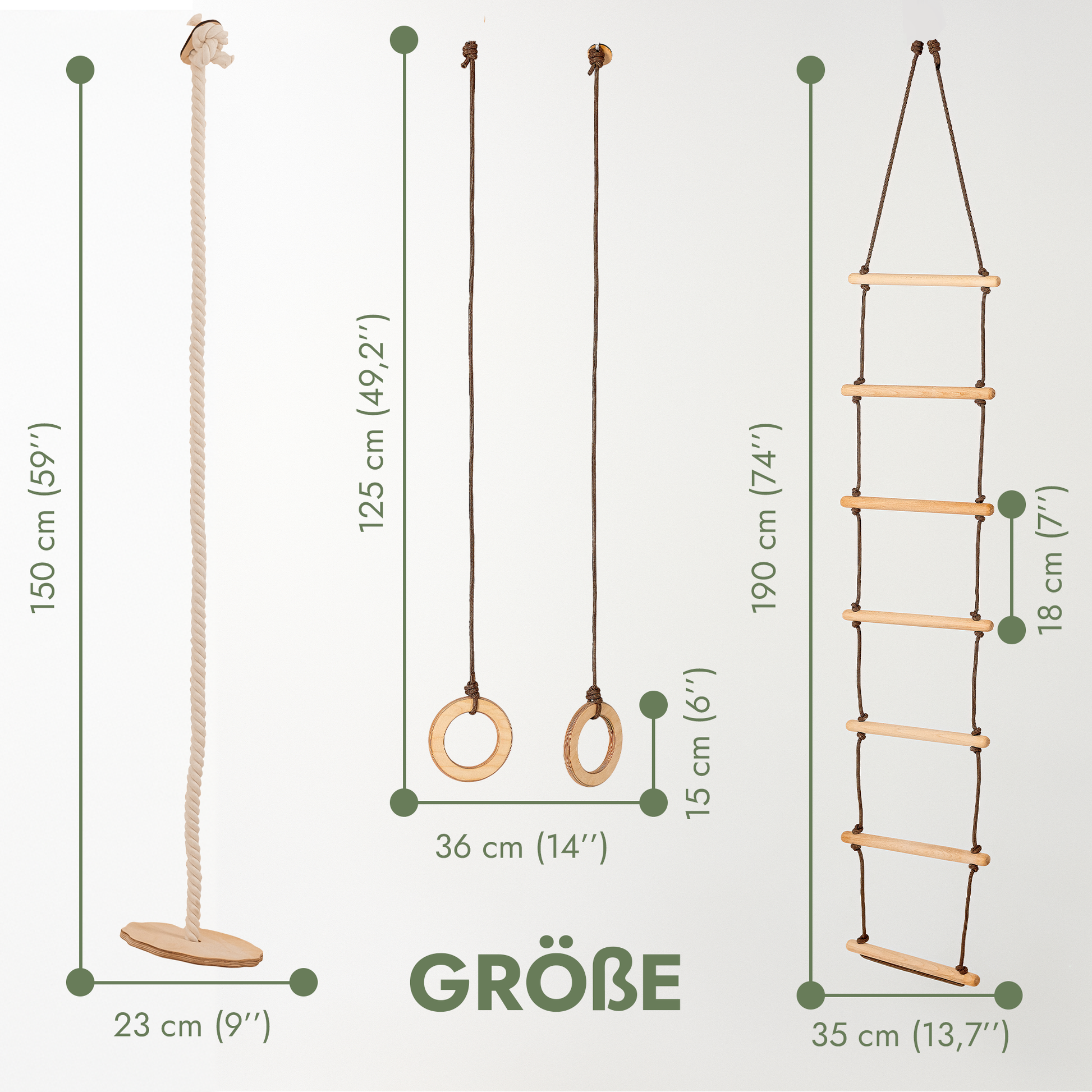 Set of three swings: disk + rings + rope ladder-1