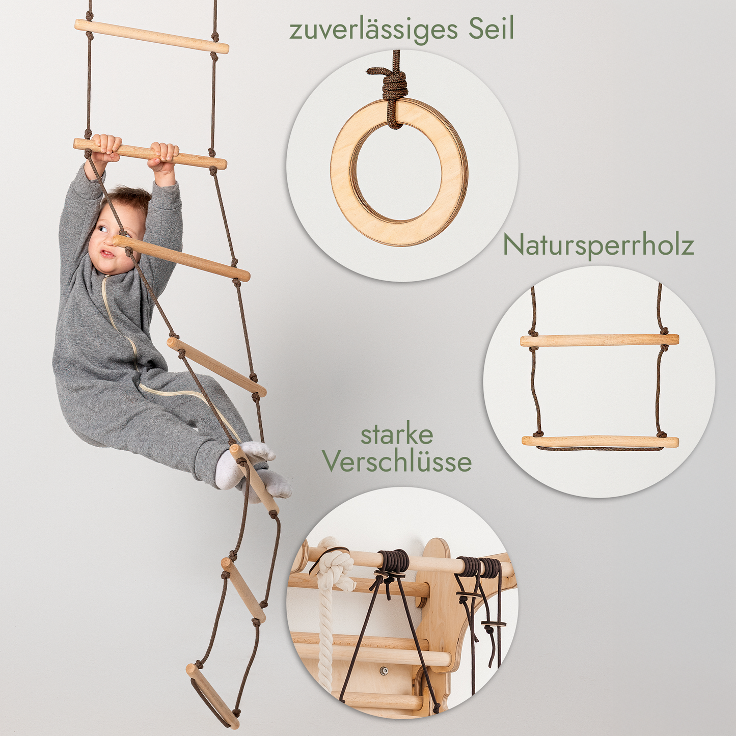 Set of three swings: disk + rings + rope ladder-3