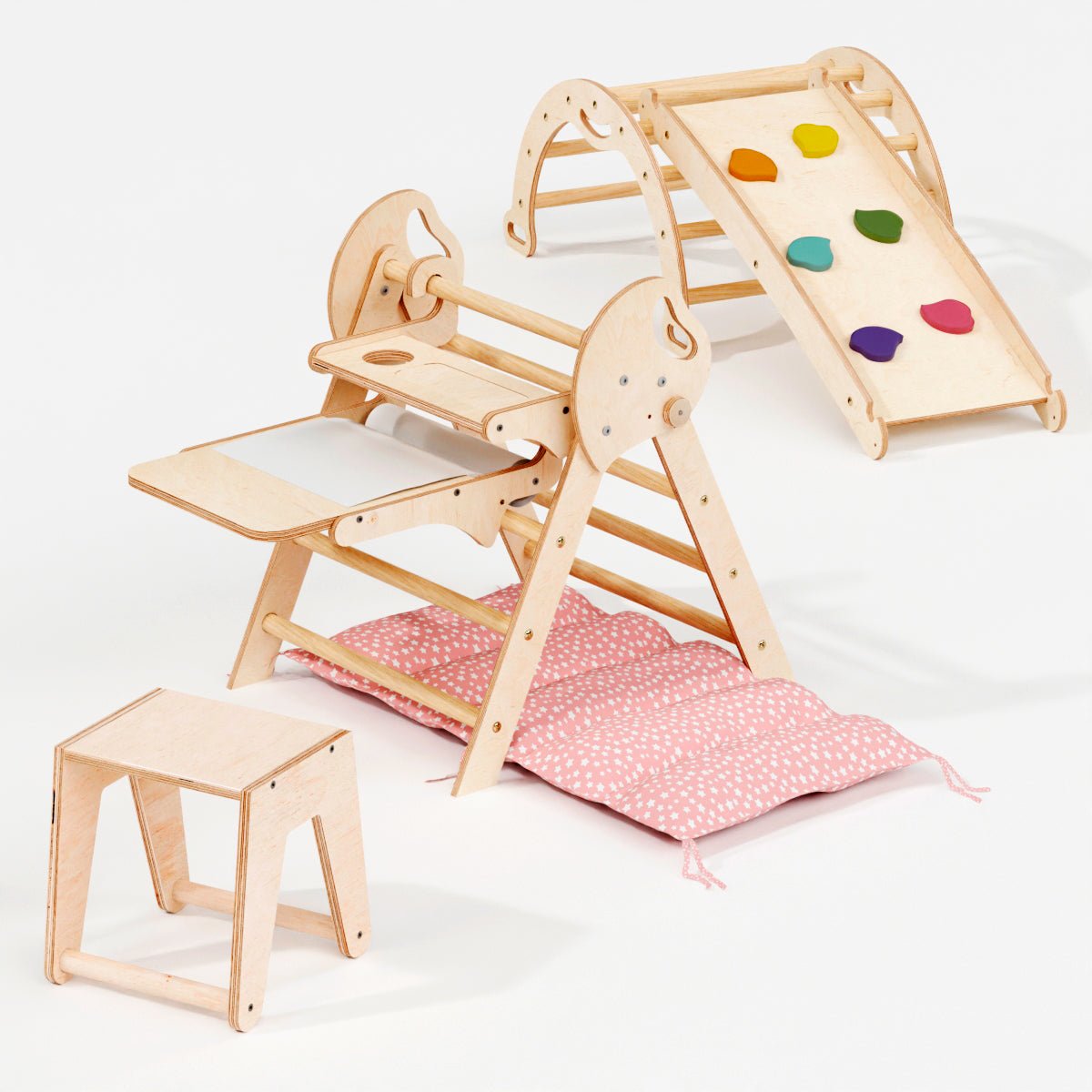Montessori 5in1 Kletterdreieck für Babys: Pikler-Dreieck, Kletterbogen, Kunst-Erweiterung ,Rutschbrett und Kissen für Kleinkinder (1–3 Jahre)-9