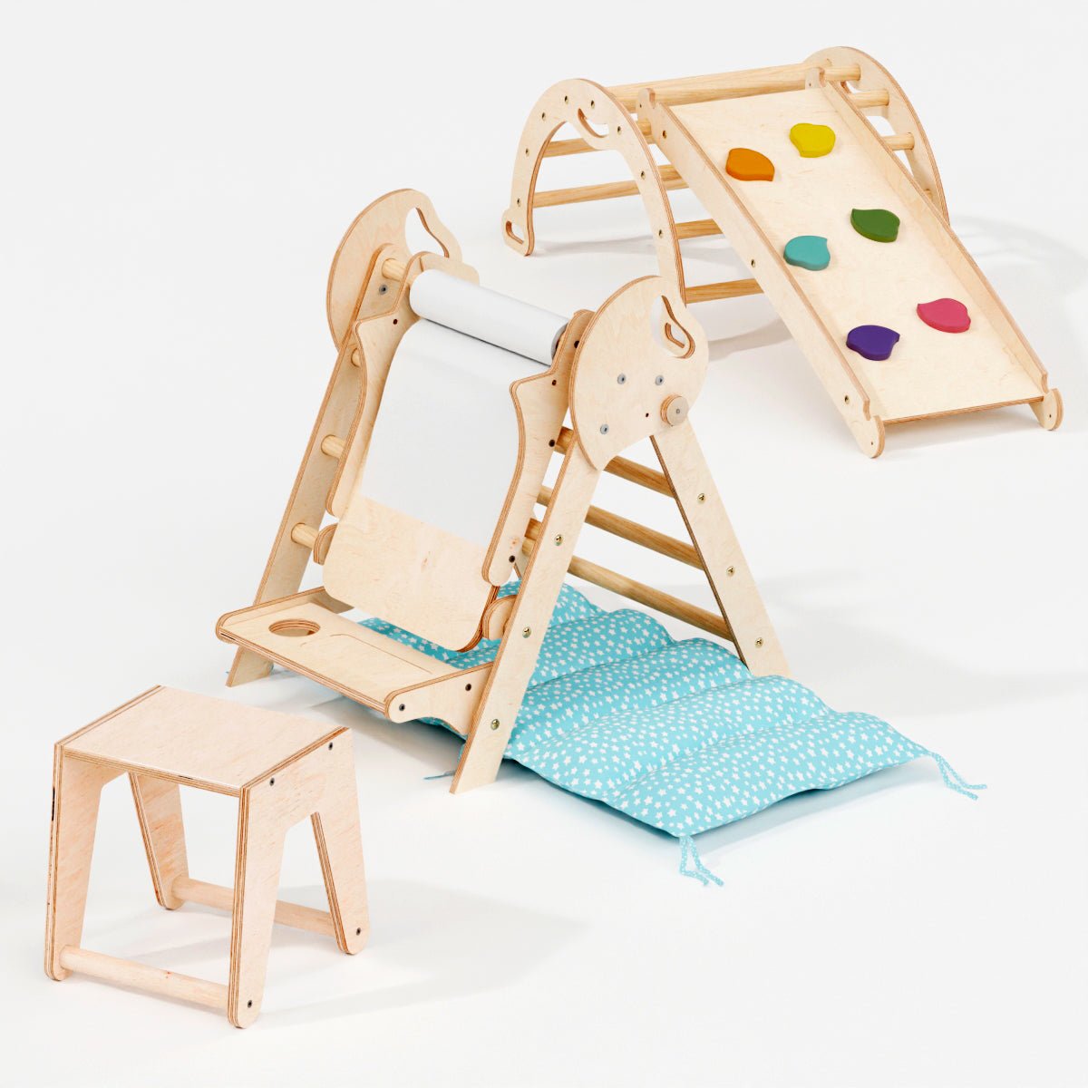 Montessori 5in1 Kletterdreieck für Babys: Pikler-Dreieck, Kletterbogen, Kunst-Erweiterung ,Rutschbrett und Kissen für Kleinkinder (1–3 Jahre)-8
