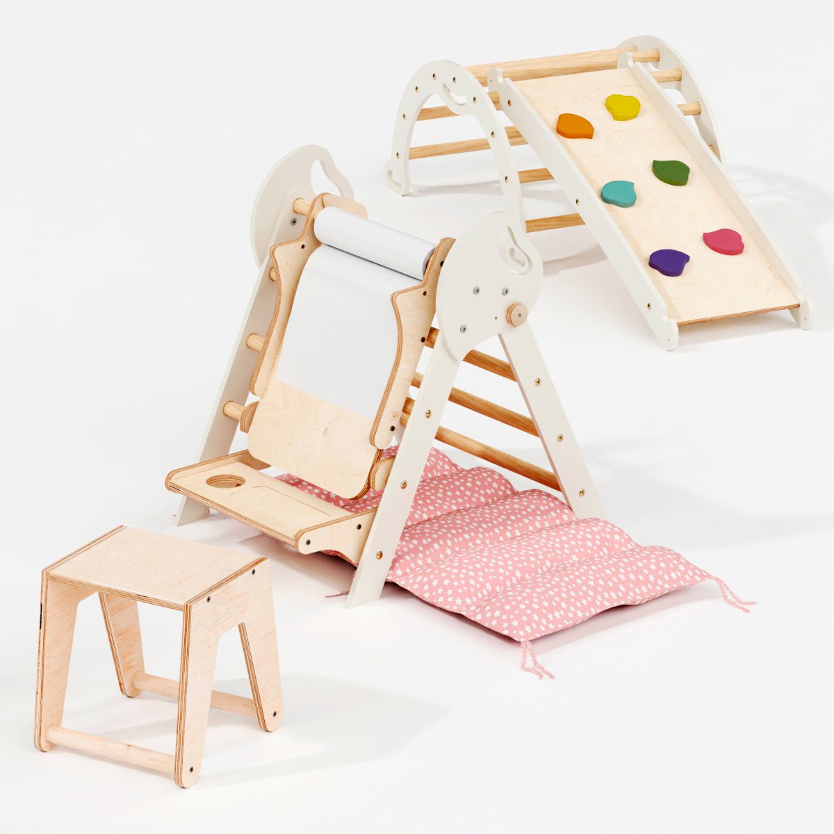 Montessori 5in1 Kletterdreieck für Babys: Pikler-Dreieck, Kletterbogen, Kunst-Erweiterung ,Rutschbrett und Kissen für Kleinkinder (1–3 Jahre)-6
