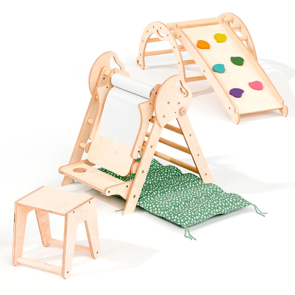 Montessori 5in1 Kletterdreieck für Babys: Pikler-Dreieck, Kletterbogen, Kunst-Erweiterung ,Rutschbrett und Kissen für Kleinkinder (1–3 Jahre)-7
