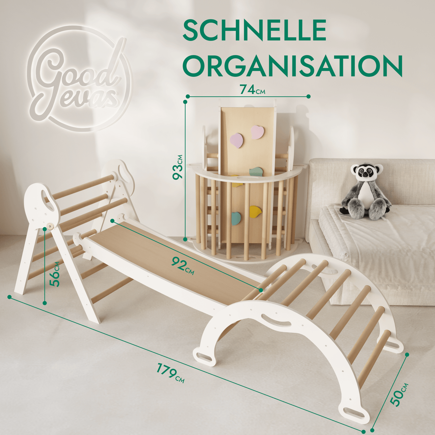 4-in-1 Kletterset für Kleinkinder: Pikler-Dreieck + Kletterbogen + Rutschbrett + Kissen - “Gebraucht – Wie neu”-1