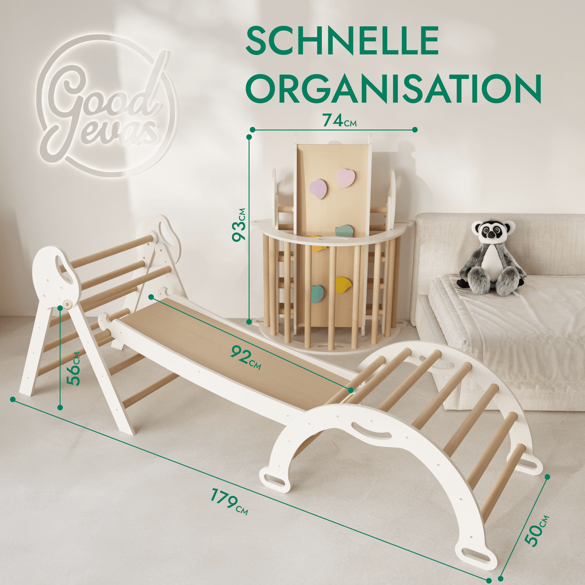 4-in-1 Kletterset für Kleinkinder: Pikler-Dreieck + Kletterbogen + Rutschbrett + Kissen - “Gebraucht – Wie neu”-1