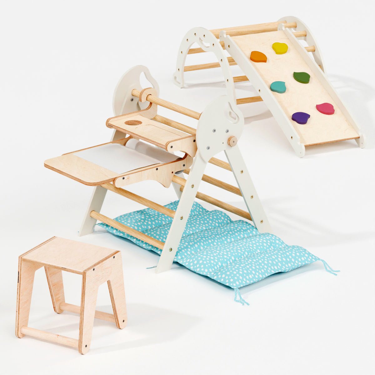 Montessori 5in1 Kletterdreieck für Babys: Pikler-Dreieck, Kletterbogen, Kunst-Erweiterung ,Rutschbrett und Kissen für Kleinkinder (1–3 Jahre)-5