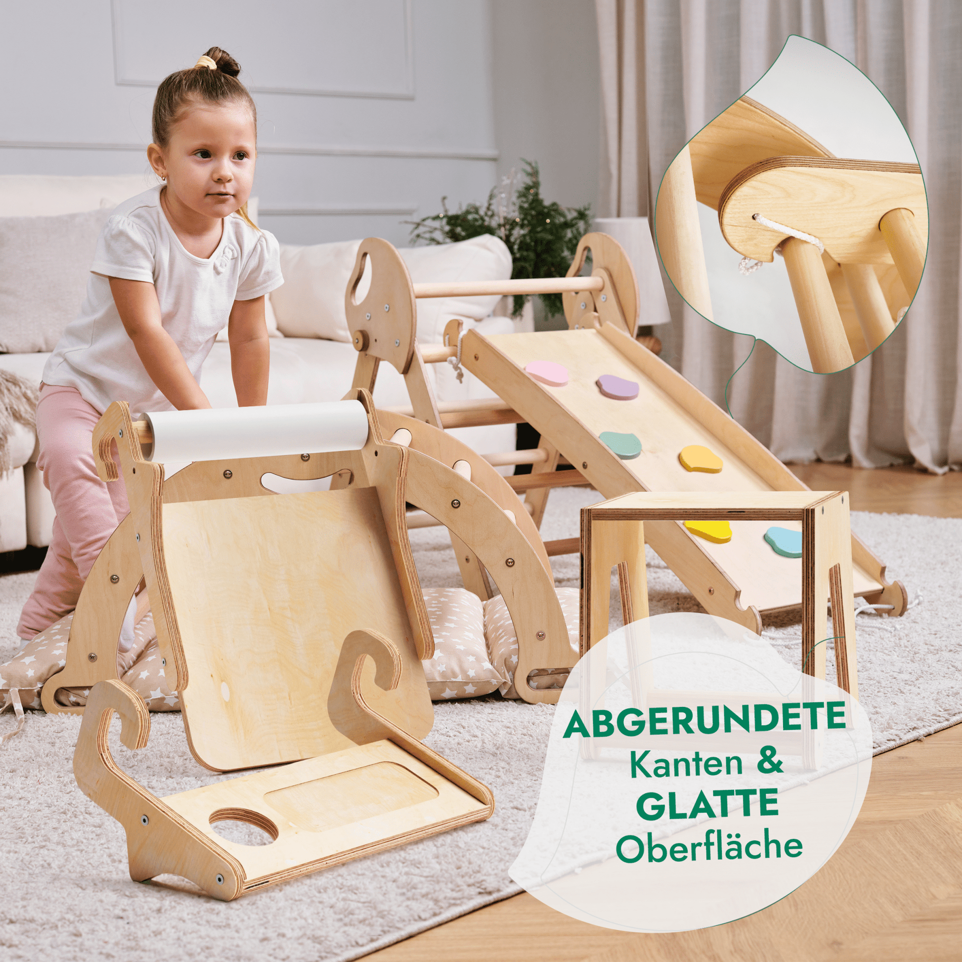 Montessori 5in1 Kletterdreieck für Babys: Pikler-Dreieck, Kletterbogen, Kunst-Erweiterung ,Rutschbrett und Kissen für Kleinkinder (1–3 Jahre)-3