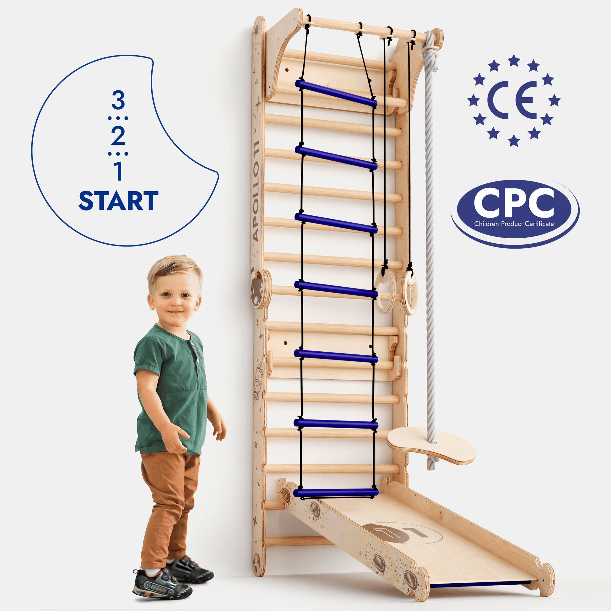 Apollo Swedish wall / climbing ladder for little astronauts + moon swing set + slide board-4