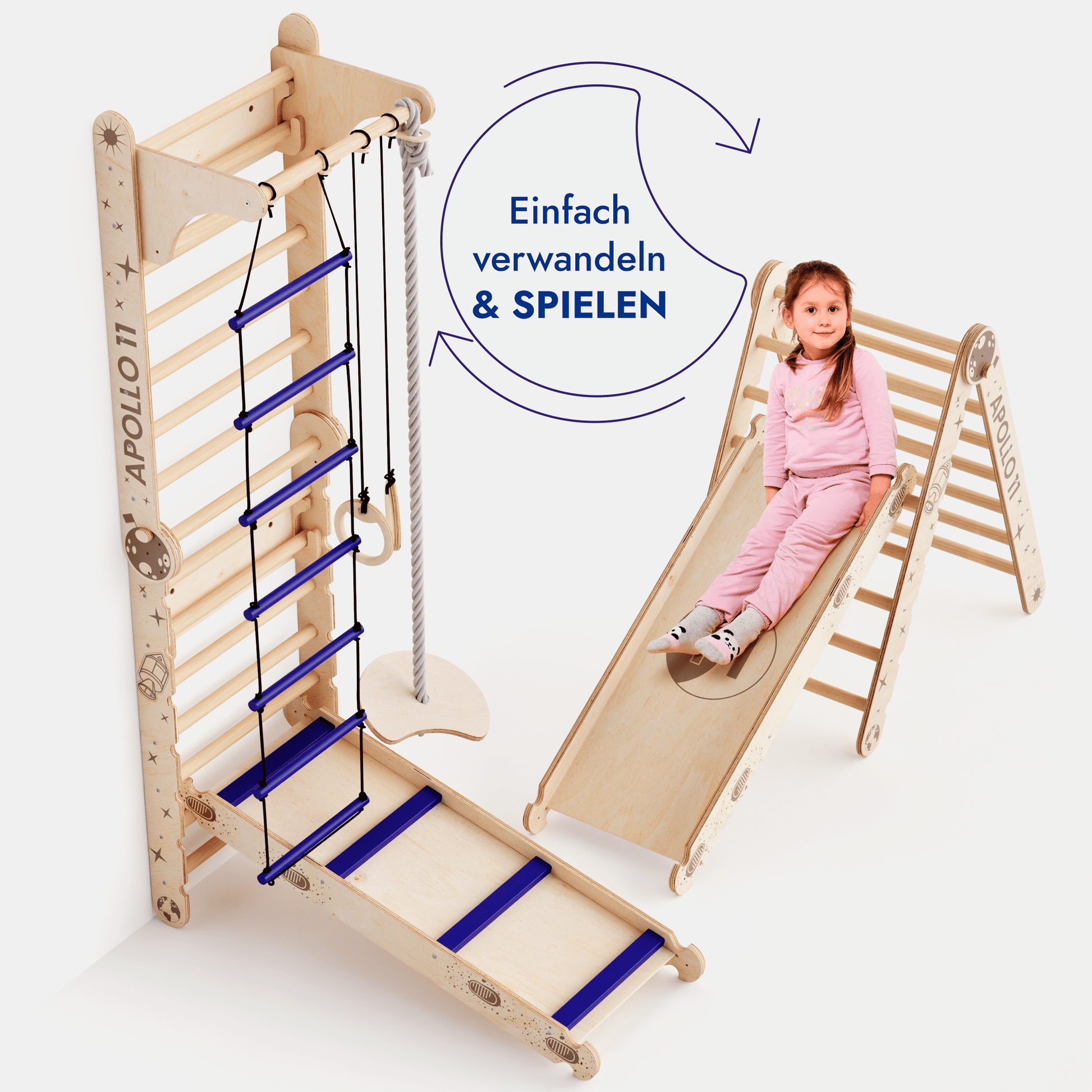 Apollo Swedish wall / climbing ladder for little astronauts + moon swing set + slide board-2